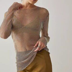 Free People Y2K Revival Beaded Festival Sheer Fairy Long Sleeve - Size Medium